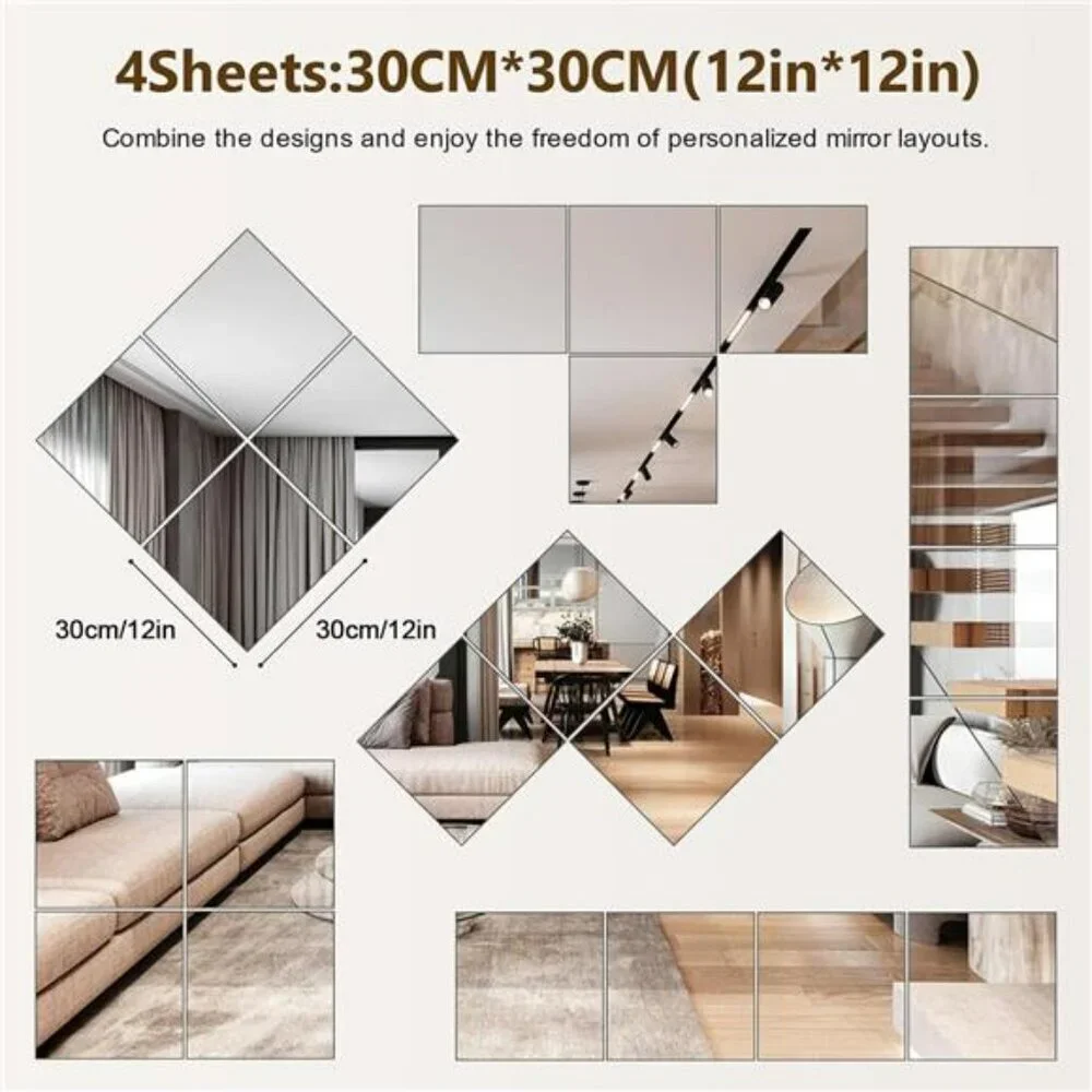 Acrylic Mirror Tiles Full Length Shatterproof Wall Mirrors for Bedroom Gym Door